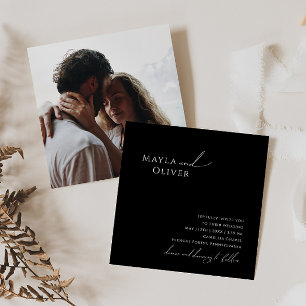 Whimsical Script   Zwart fotohuwelijk Kaart