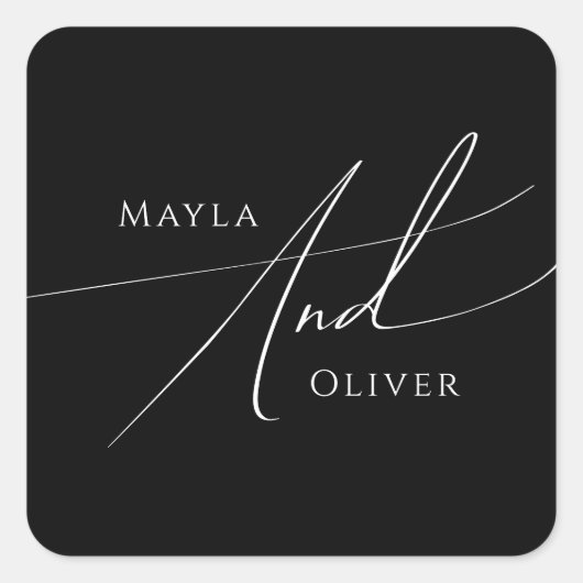 Whimsical Script | Zwarte-weduwenenvelop Vierkante Sticker (Voorkant)