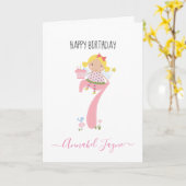 Whimsical Septième anniversaire fée carte rose mig (Fleur jaune)