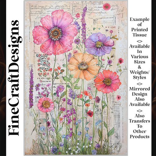 Whimsical Shabby Chic Wildflowers S8R Decoupage Tissuepapier
