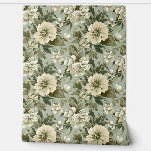 Whimsical Shabby chique salie groene witte bloemen Behang