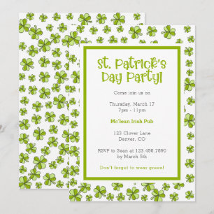Whimsical Shamrocks St. Patrick's Day Party Kaart