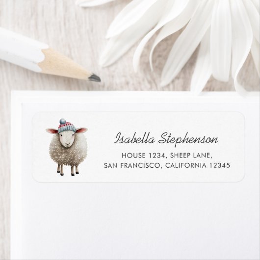 Whimsical Sheep Farm Animal Return Address Etiket (Insitu)