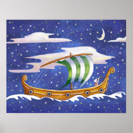 Whimsical Ship Sailing in Space poster