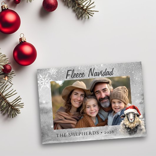 Whimsical Silver Sheep Photo Flat Holiday Kaart