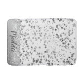Whimsical Silver Stars over White Personalized Badmat (Voorkant)