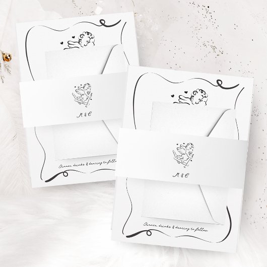 Whimsical Simple Cupid Ski Winter Wedding Uitnodigingen Wikkel