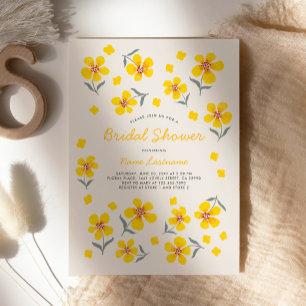 Whimsical Simple Folk Yellow Flowers Vrijgezellenf Kaart