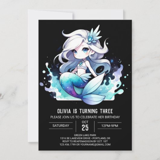 Whimsical Simple Mermaid Verjaardag Kaart (Voorkant)