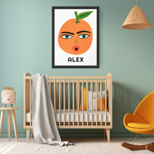 Whimsical Sinaasappel CUSTOM BABY NAAM Kunst Poster