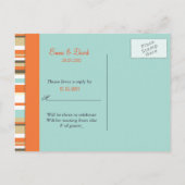 Whimsical sinaasappel en Blue Stripe RSVP Uitnodiging Briefkaart (Achterkant)