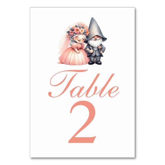 Whimsical Sinaasappel & Grey Gnome Trouwtafel Numm Kaart (Achterkant)