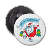 Whimsical Skating Santa Claus | Vrolijk kerstfeest Button Flesopener (Voorkant)