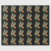 Whimsical Skeleton Riding Mummy T-Rex Halloween Cadeaupapier (Vlak)