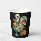 Whimsical Skeleton Riding Mummy T-Rex Halloween Papieren Bekers (Voorkant)