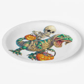 Whimsical Skeleton Riding Mummy T-Rex Halloween Papieren Bordje (Gekanteld)