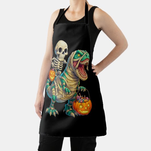Whimsical Skeleton Riding Mummy T-Rex Halloween Schort (Insitu)
