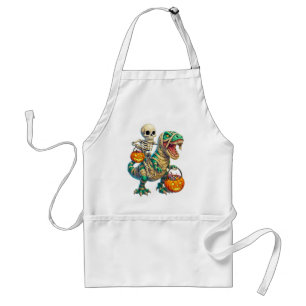 Whimsical Skeleton Riding Mummy T-Rex Halloween Standaard Schort