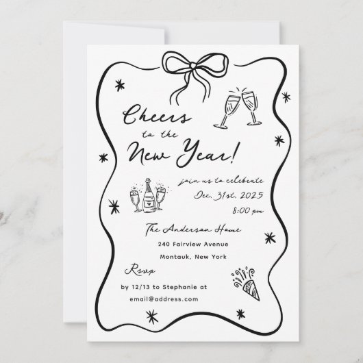 Whimsical Sketched New Year's Eve Party Kaart (Voorkant)