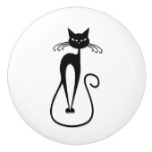Whimsical Skinny Black Cat Keramische Knop (Voorkant)