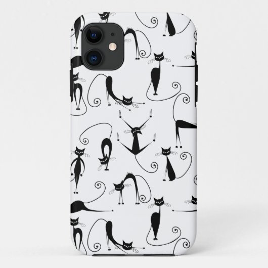 Whimsical Skinny Black Cat Patroon Case-Mate iPhone Case (Achterkant)