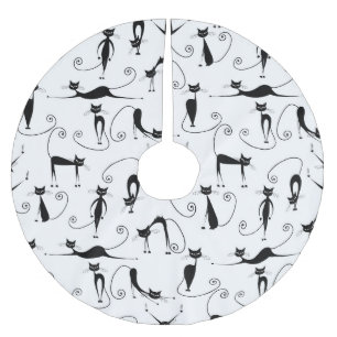 Whimsical Skinny Black Cat Patroon Kerstboom Rok