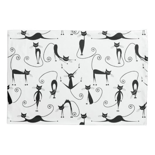 Whimsical Skinny Black Cat Patroon Kussensloop (Achterkant)