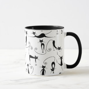 Whimsical Skinny Black Cat Patroon Mok