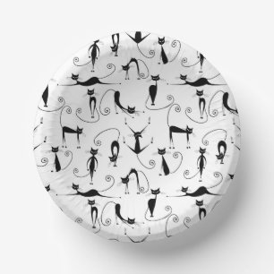 Whimsical Skinny Black Cat Patroon Papieren Kommen