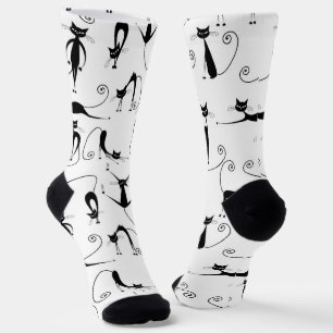 Whimsical Skinny Black Cat Patroon Sokken
