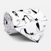 Whimsical Skinny Black Cat Patroon Stropdas (Opgerold)