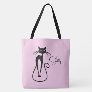 Whimsical Skinny Black Cat Personal Pink Draagtas