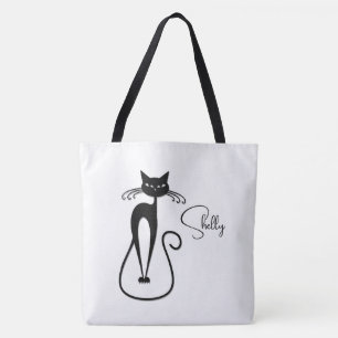 Whimsical Skinny Black Cat Persoonlijk Draagtas