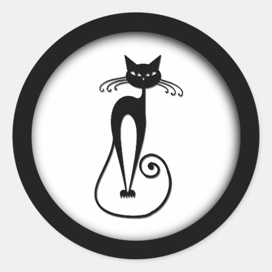 Whimsical Skinny Black Cat Ronde Sticker (Voorkant)