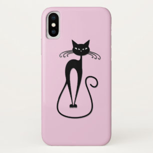 Whimsical Skinny Black Cat Roze iPhone X Hoesje