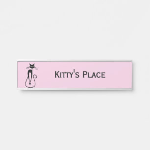 Whimsical Skinny Black Cat Roze Deurbordje