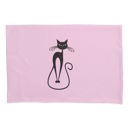 Whimsical Skinny Black Cat Roze Kussensloop (Voorkant)
