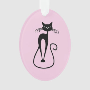 Whimsical Skinny Black Cat Roze Ornament