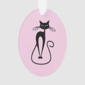 Whimsical Skinny Black Cat Roze Ornament (achterkant)