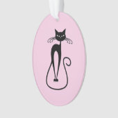 Whimsical Skinny Black Cat Roze Ornament (voorkant)