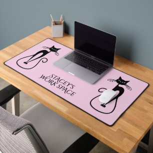 Whimsical Skinny Black Cat Roze Persoonlijk Bureaumat