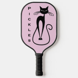 Whimsical Skinny Black Cat Roze Persoonlijk Pickleball Paddle
