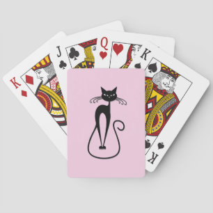 Whimsical Skinny Black Cat Roze Pokerkaarten