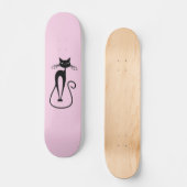 Whimsical Skinny Black Cat Roze Skateboard (Voorkant)