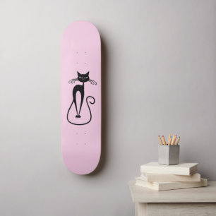 Whimsical Skinny Black Cat Roze Skateboard