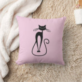 Whimsical Skinny Black Cat Roze Solid Side Kussen (Deken)