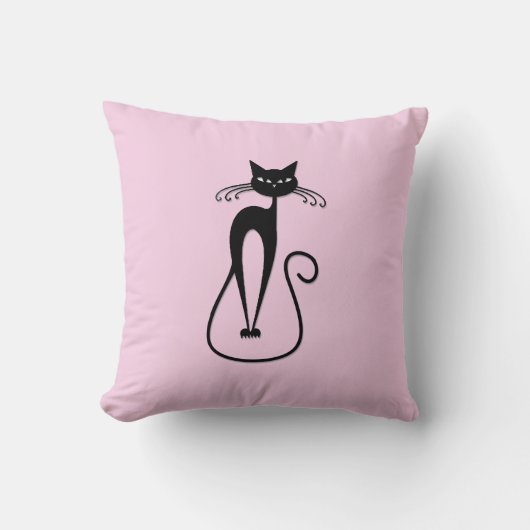 Whimsical Skinny Black Cat Roze Solid Side Kussen (Voorkant)