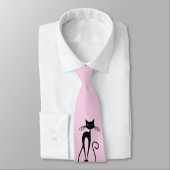 Whimsical Skinny Black Cat Roze Stropdas (Gebonden)