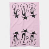 Whimsical Skinny Black Cat Roze Theedoek (Verticaal)