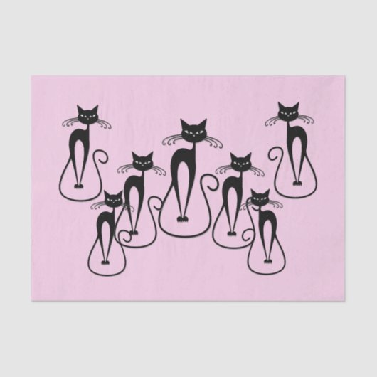 Whimsical Skinny Black Cat Roze Tissuepapier (Voorkant)